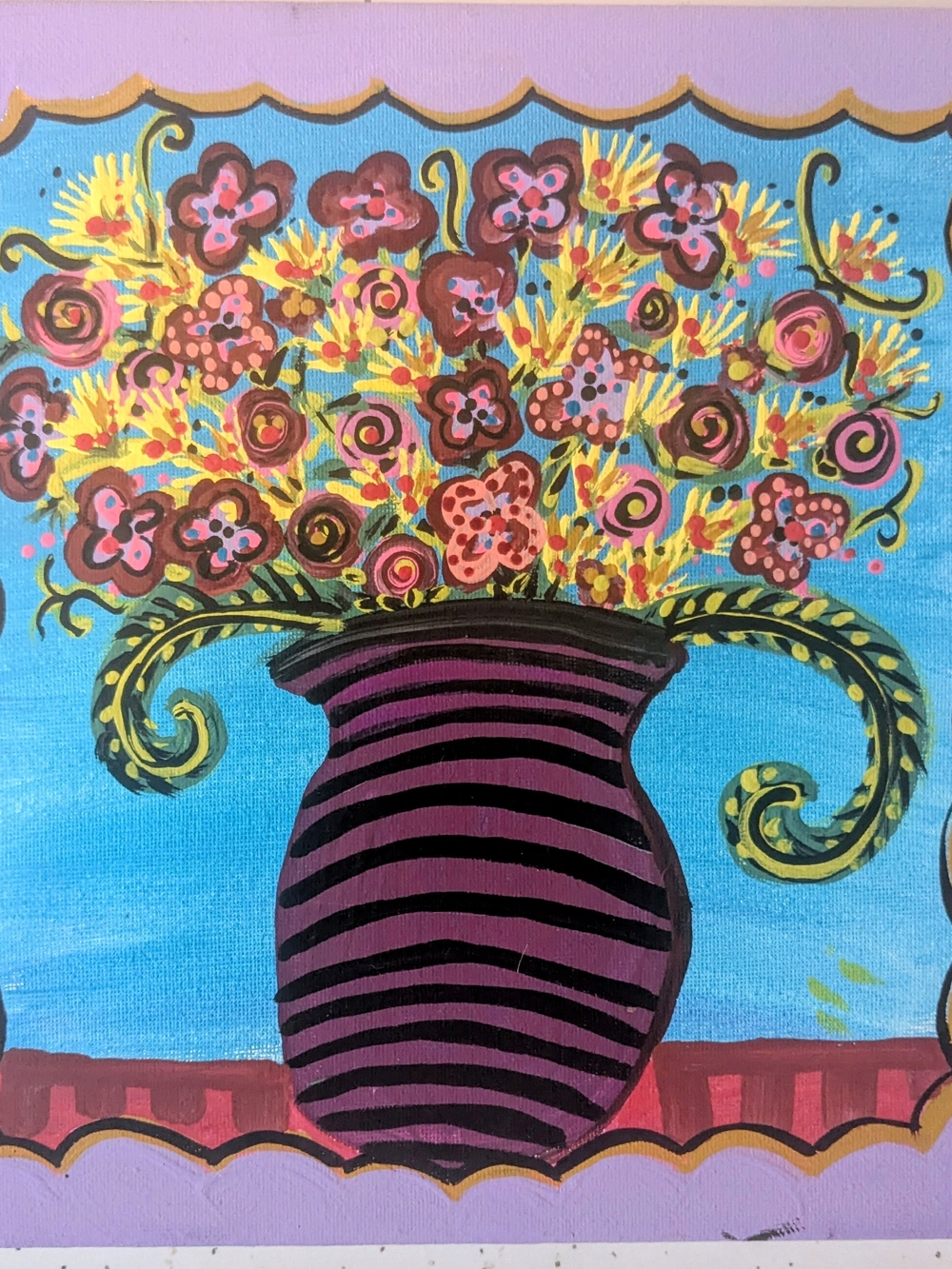 Original Hand-Painted Floral Vase Canvas Art – Signed By Artist